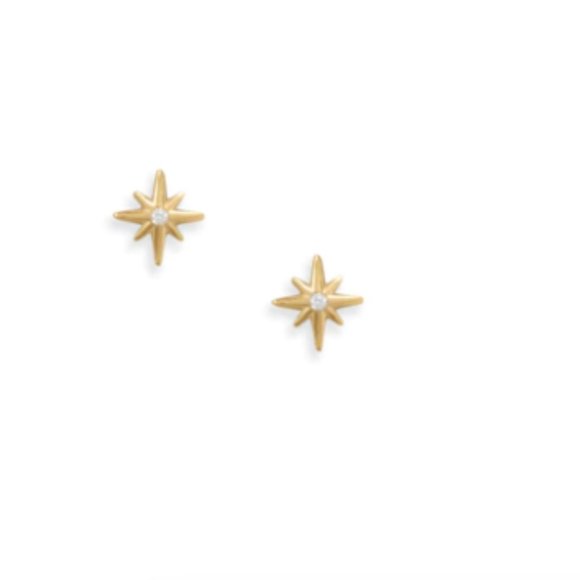 Boutique Jewelry - Sweet Stars! 14 Karat Gold Plated CZ Star Stud Earrings Item #: 66565